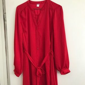 Red button front shirt dress size small knee length